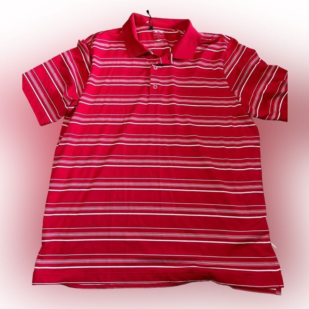 Adidas Pure Motion Red and White Striped Golf Polo Shirt NWOT